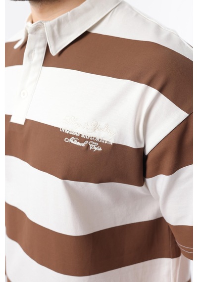 Madmext Kahverengi Oversize Renk Bloklu Polo Yaka Tişört E7120 Kahverengi