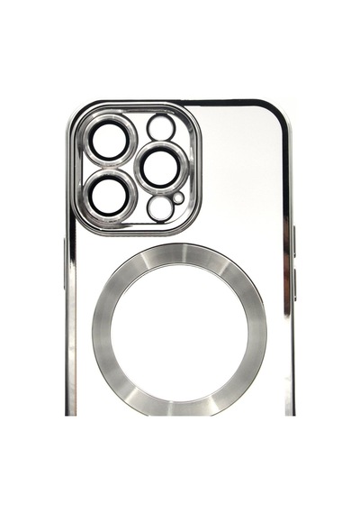 Apple Uyumlu iPhone 14 Pro Magsafe Özellikli Gümüş Gri Silver Renkli Kenarlı Lazerli Şeffaf Kılıf Lens Korumalı