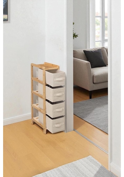 Digithome Bambu Slim 4 Çekmeceli Dolap Organizer Çok Amaçlı Düzenleyici Şifonyer Db-0048 Kahverengi