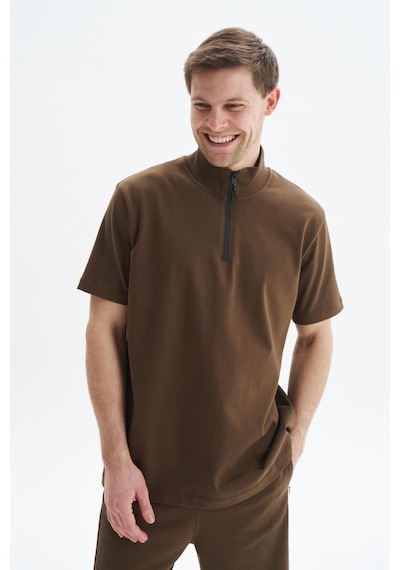 AR-MA Arma Erkek Regular Fit Basic % 100 Pamuk Süprem Dik Yaka Fermuarlı Tişört Y29344449302 Kahverengi