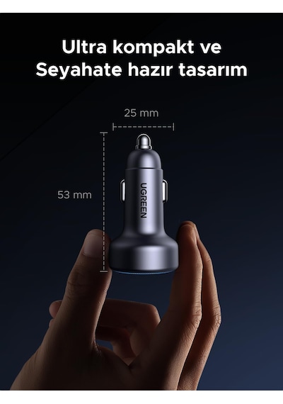 Ugreen 30w 3 Portlu Araç İçi Şarj Cihazı Çakmaklık Adaptörü, 4584
