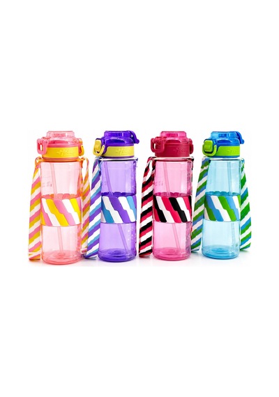 Yakut-14014 Spor Matara 800ml Suluk Renkli Desenli Plastik Pipetli Boyun Asmalı Diğer