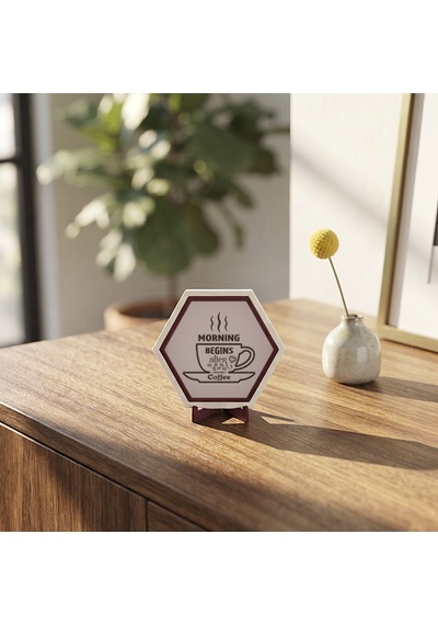 Şık Morning Begins After Coffee Temalı Masaüstü Süsü Ofis Ve Çalışma Masalarınız İçin İdeal Modern Bir Dekoratif Obje 10x10 Cm, Yavru Ağzı