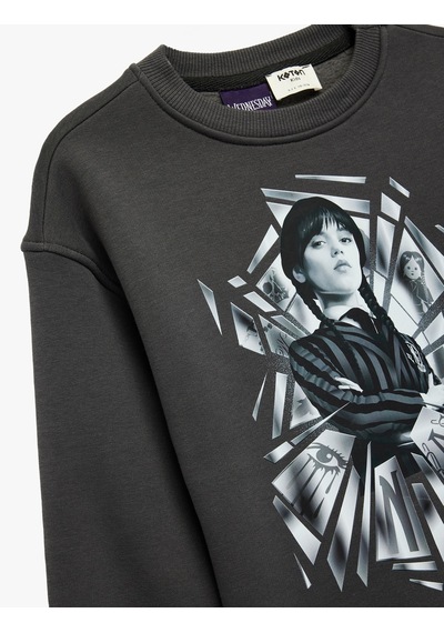 Koton Lisanslı Wednesday Baskılı Uzun Kollu Bisiklet Yaka Oversize Sweatshirt Antrasit 6wkg10555ak Antrasit