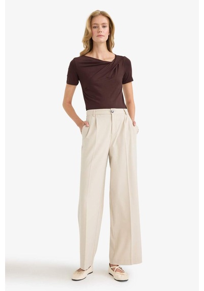 Defacto Slim Fit Dar Kesim Kayık Yaka Kısa Kollu Bluz F8008ax25aubn340 Kahve