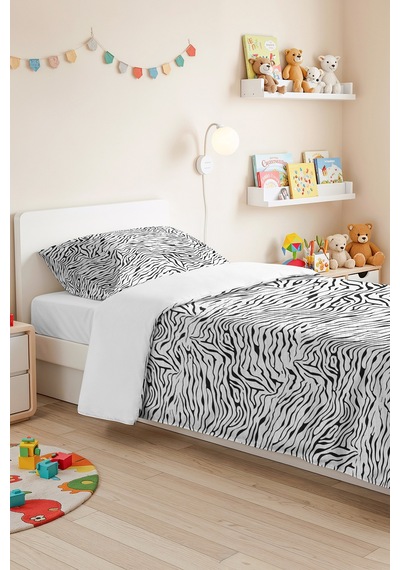 Zebra Siyah Genç Odası Tek Kişilik Dekoratif Pike Takımı - Bohem 160x220 Cm Kapitone Yatak Örtüsü Mistik Yün Rüyası