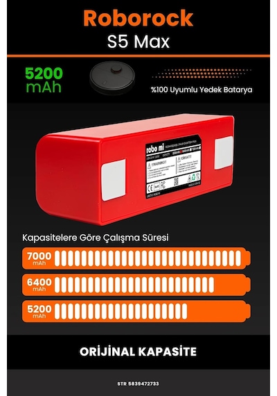 Roborock S5 Max Uyumlu 5200mah Robot Süpürge Bataryası - Orijinal Box - Orijinal Kapasite Tek Renk