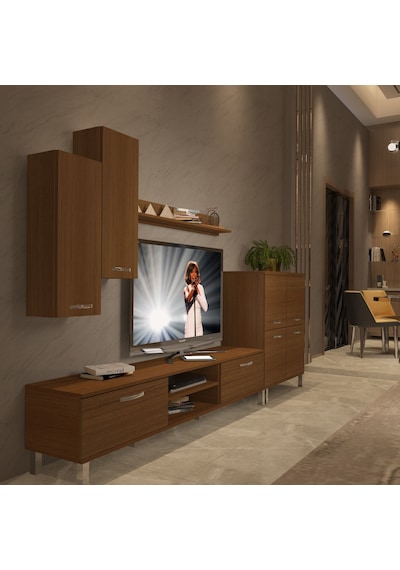 Decoraktiv Eko 6 Mdf Dvd Krom Ayaklı Tv Ünitesi Tv Sehpası Ceviz