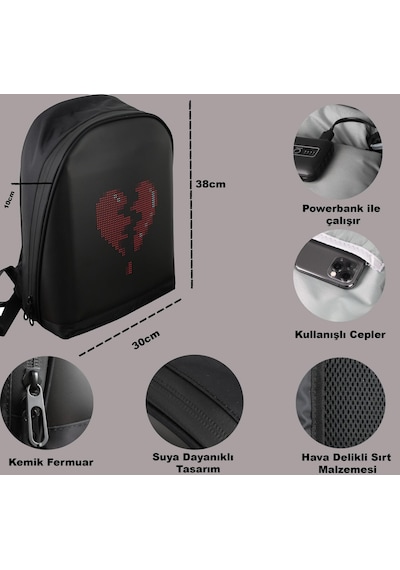 Funky Bag Led Ekranlı Akıllı Motorcu Sırt Çantası Siyah Diğer