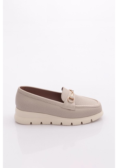 Dgn 6095 Kadin Kalin Taban Loafer Ayakkabi Ekru