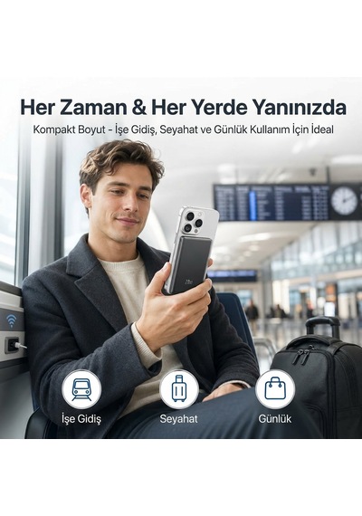 Ultra İnce Magsafe Uyumlu Manyetik Powerbank - 15w Kablosuz & 20w Pd Hızlı Şarj, Taşınabilir Şarj Cihazı İphone Ve Android Uyumlu