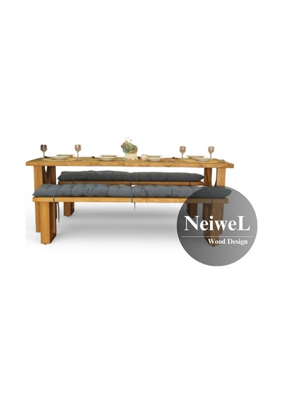 Neiwel Move Doğal Ahşap Banklı Yemek Masası Takımı-80-180 Takım Açık Ceviz