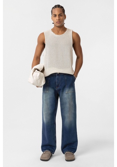 Vamos Cep Detaylı Baggy Fit Jean Yeşil Tint