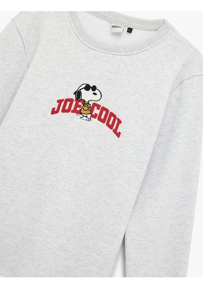 Koton Uzun Kollu Şardonlu Bisiklet Yaka Lisanslı Snoopy Baskılı Sweatshirt Gri 6wam70139mk Gri