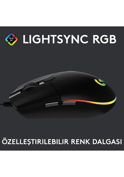 G102 Kablolu Oyuncu Mouse, Lıghtsync Rgb Aydınlatma, 8.000 Dpı, 6 Programlanabilir Tuş, Siyah