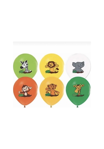 Safari 8 Li Safari Konsepti Hayvan Baskılı 12 Inç Balon Karışık Karışık