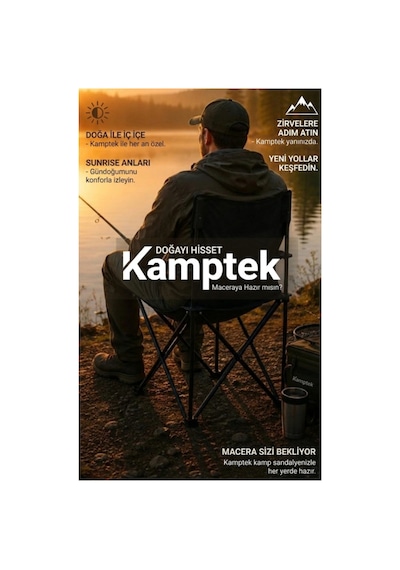 Kamptek Doğa Ve Balıkçı Sandalyesi - Yer Kaplamaz Mini Boy Tabure Telefon Koyma Cepli Sağlam Balıkçı Sandalye Tabure Siyah
