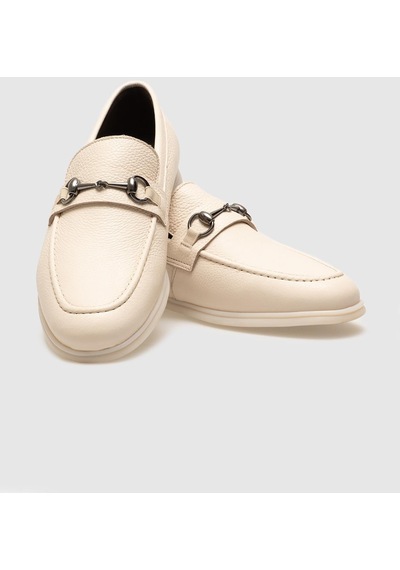Cabani Hakiki Deri Bej Tokalı Erkek Loafer - 40