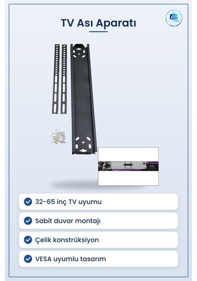 Tv Askı Aparatı İla 65 İnç 82x165 Cm Lcd Led Sabit Duvar Askısı Ç