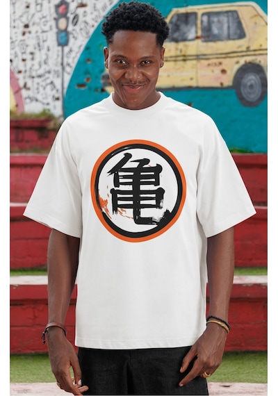 Son Goku Dragon Ball Anime Karakteri Ön Baskılı Unisex Oversize T Beyaz