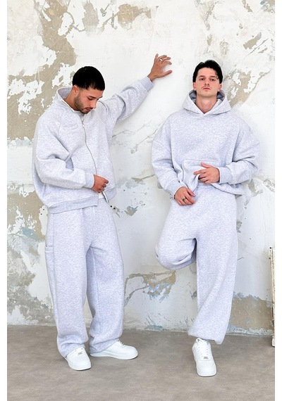 Gri Melanj Cozy Basic Pileli Baggy Eşofman GRI MELANJ