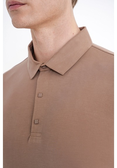 Efor Slim Fit Modal Kumaş Vizon Çıtçıtlı Polo Yaka Tişört Ts 923