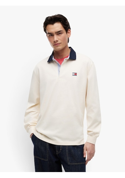 Tommy Hilfiger Tjm Rlx Ess Badge Rugby Erkek Bej T-shirt - Dm0dm23070