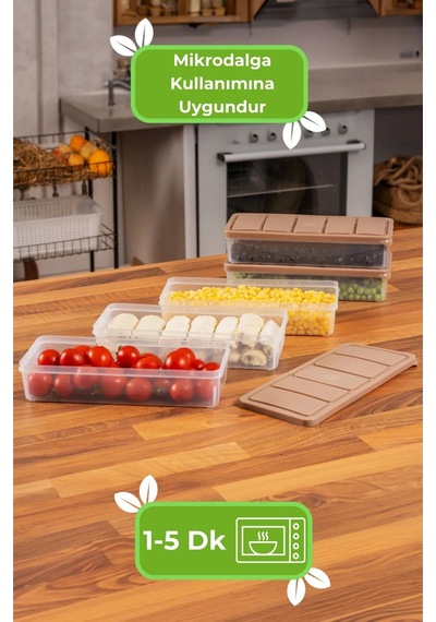 Vakumlu Silikon Kapaklı Dondurucuya Mikrodalgaya Uygun Erzak Saklama Kabı 12'li Set Bej
