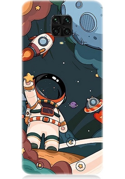 Xiaomi Redmi Note 9 Pro Uyumlu Silikon Kılıf Sevimli Astronot Uzay Macerası