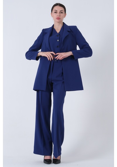 Feminist Saks Ceket-yelek Pantolonlu 3lü Takım Elbise 0106324.26 Saks