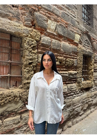 WeShaya Beyaz Pamuklu Cepli Düşük Gömlek Beyaz
