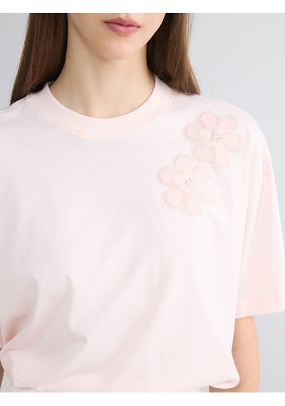 Lcw Modest Pembe Bisiklet Yaka Nakışlı Bluz