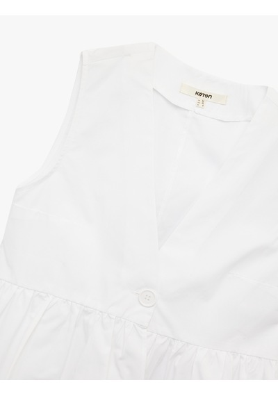 Koton Pamuklu V Yaka Peplum Düğme Detaylı Kolsuz Poplin Bluz Kırık Beyaz 5sak60442pw Ekru