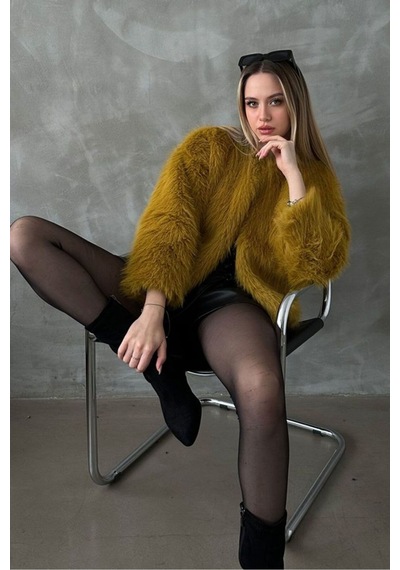 Verymoda Kürk Detaylı Kısa Ceket Yağ Yeşili