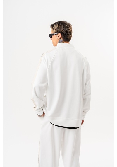 Respire Erkek Ffb Şerit Detaylı Dik Yaka Doubleface Zip Oversize Sweatshirt Ekru