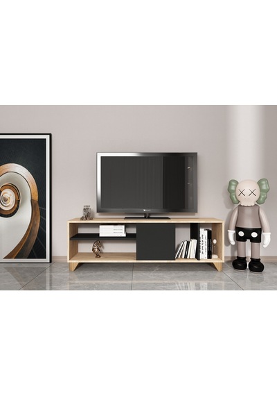 Antrasit Detaylı -tv Sehpası Raflı Tv Ünitesi Televizyon Sehpası
