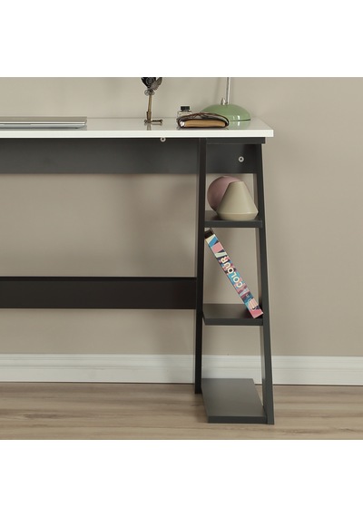 Pasific Home Lungo Raflı Çalışma Masası, Ofis Masası, 60X140 Cm, Antrasit&Beyaz Antrasit  -  Beyaz