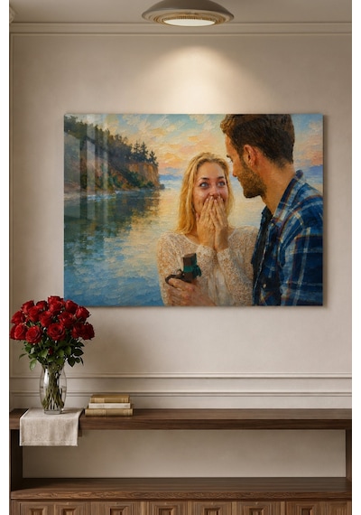 Kişiye Özel Yağlı Boya Görünümlü Cam Tablo Fotoğraftan Özel Tas