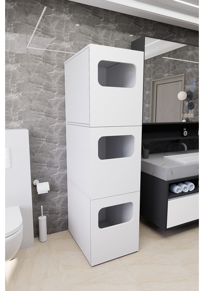 Lavina Banyo Kirli Sepetli Çamaşır Dolabı Beyaz Beyaz