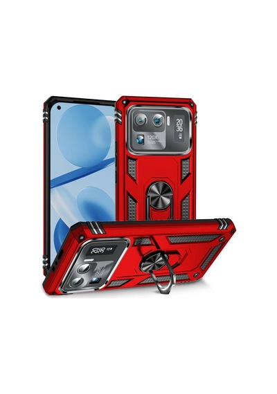 Xiaomi Mi 11 Ultra Çift Katmanlı Ve Yüzüklü Tam Koruma Vega Premium Kılıf Kirmizi