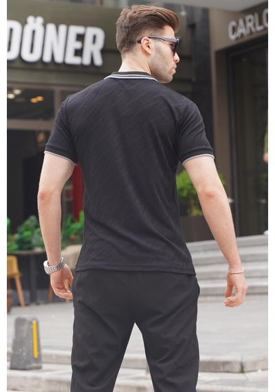 Madmext Siyah Polo Yaka Regular Fit Erkek T-shirt 6110-siyah Siyah