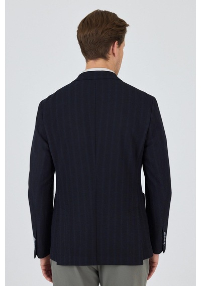 İmza Koyu Lacivert Mono Yaka Gofreli Esnek 6 Drop Slim Fit Casual Ceket 1002250126 Koyu Lacivert