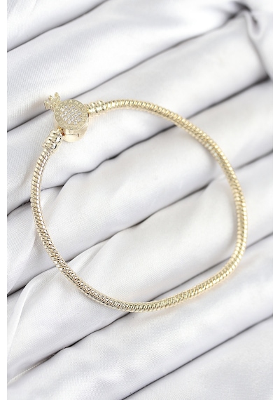 Pirinç Charm Zirkon Taşlı Taç Model Gold Renk Kadın Bileklik Çelik