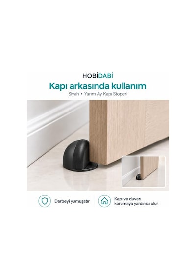 Yarımay Yapışkanlı Kapı Kolu Stoperi, Metal Kapı Tamponu, Koruyucu Kapı Durdurucu 5, Siyah