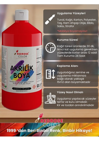Red Rose Kırmızı Akrilik Boya 1 KG