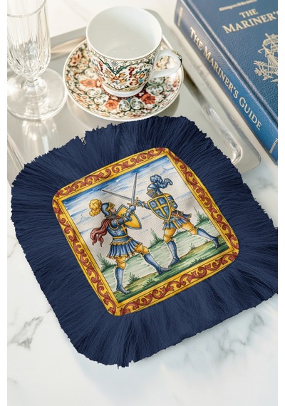 Ortaçağ Şövalye Motif Saçaklı Sunum Dekorasyon Mendili-retro Saray Stili Lacivert Kahve Yanı Peçete Tozlu Okyanus Lila Ortaçağ Şövalye Motif Saçaklı Sunum Dekorasyon Mendili-retro Saray Stili Lacivert Kahve Yanı Peçete Tozlu Okyanus Lila