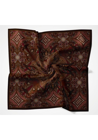 Silk Home Viskon Velora Eşarp Acı Kahve Çok Renkli Desenli Tok Duruşlu 90x90 73975974