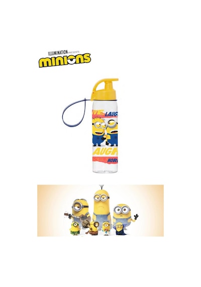Flosoft Lisanslı Minions Matara, Desenli Düğmeli Tüp Okul Suluğu, Sızdırmaz Öğrenci Suluk 500Ml