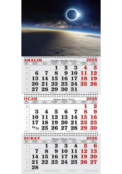 2026 Yılı Gemici Takvimi- Uzaydan Güneş Tutulması