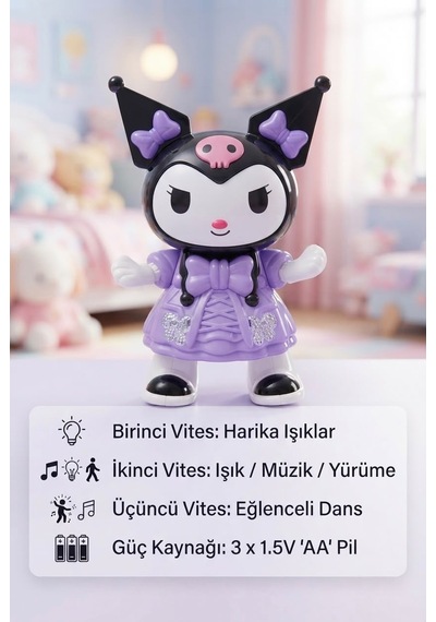 Kurmi Işıklı Müzikli ve Dans Eden İnteraktif  Pilli Oyuncak 3 Fonksiyonel Modlu Tasarım Oyuncak